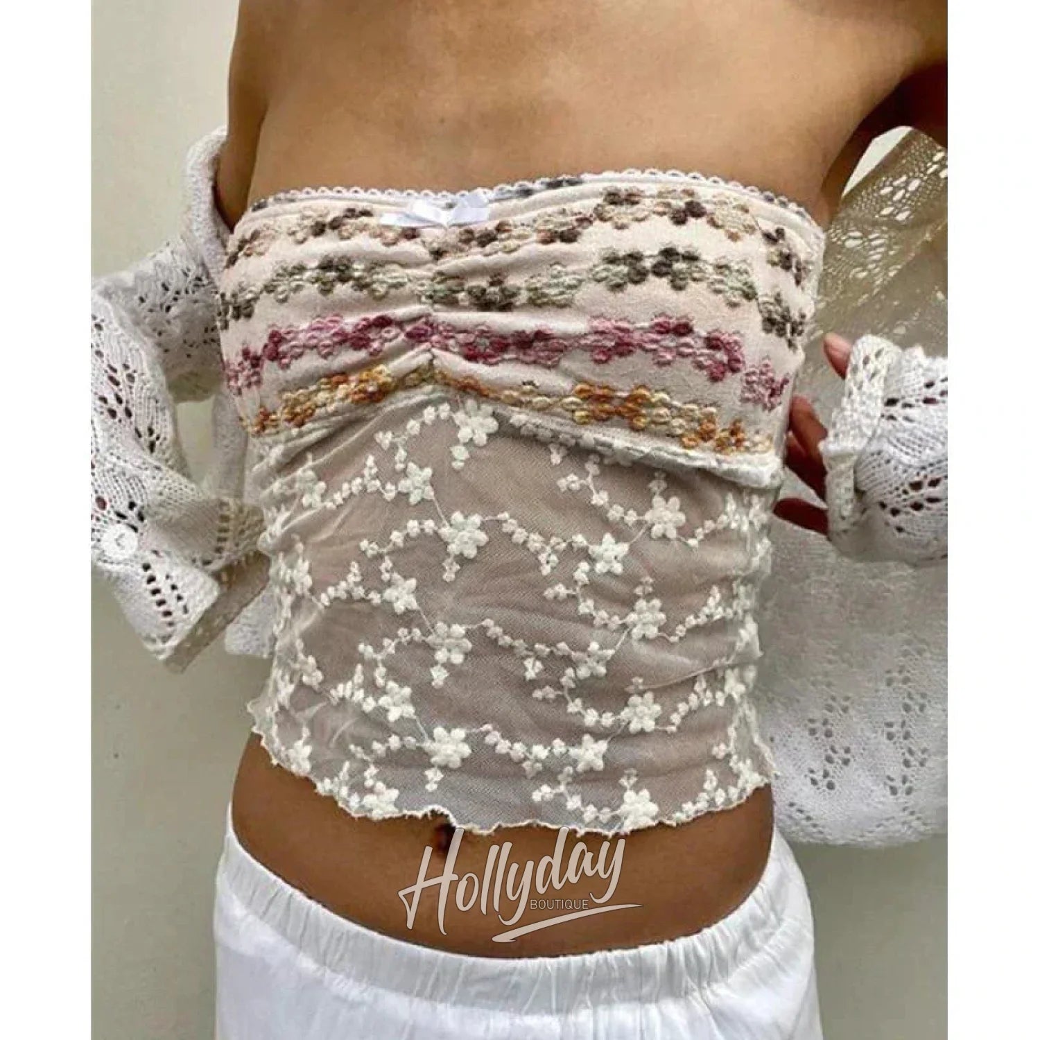 LaPose Fashion - Tyasia Lace Fairy Top - Clothing, Crop Tops, Fairy Clothes, Floral Tops, Lace Tops, Mesh Tops, Romantic Clothes, Romantic To