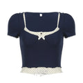 Amara Polka Dot Puff Top Navy Blue / S