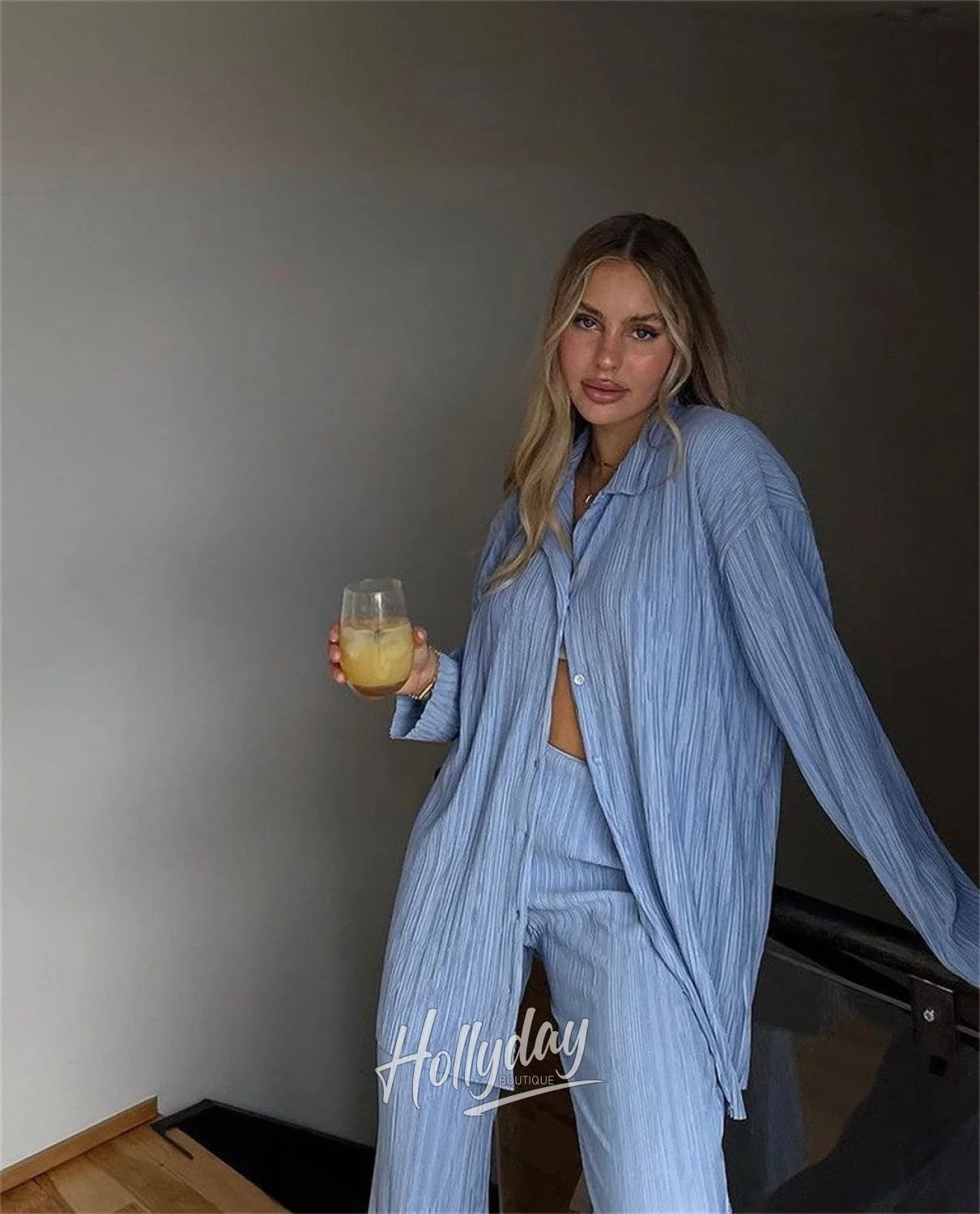 LaPose Fashion - Fabian Pleated Set - Casual Sets, Clothing, Fall22, Loungewear Set, Matching Sets, Outfit Sets, Sets, Two Piece Sets