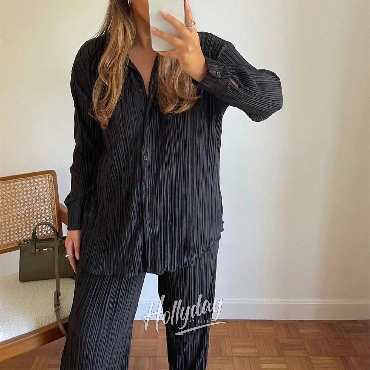 LaPose Fashion - Fabian Pleated Set - Casual Sets, Clothing, Fall22, Loungewear Set, Matching Sets, Outfit Sets, Sets, Two Piece Sets