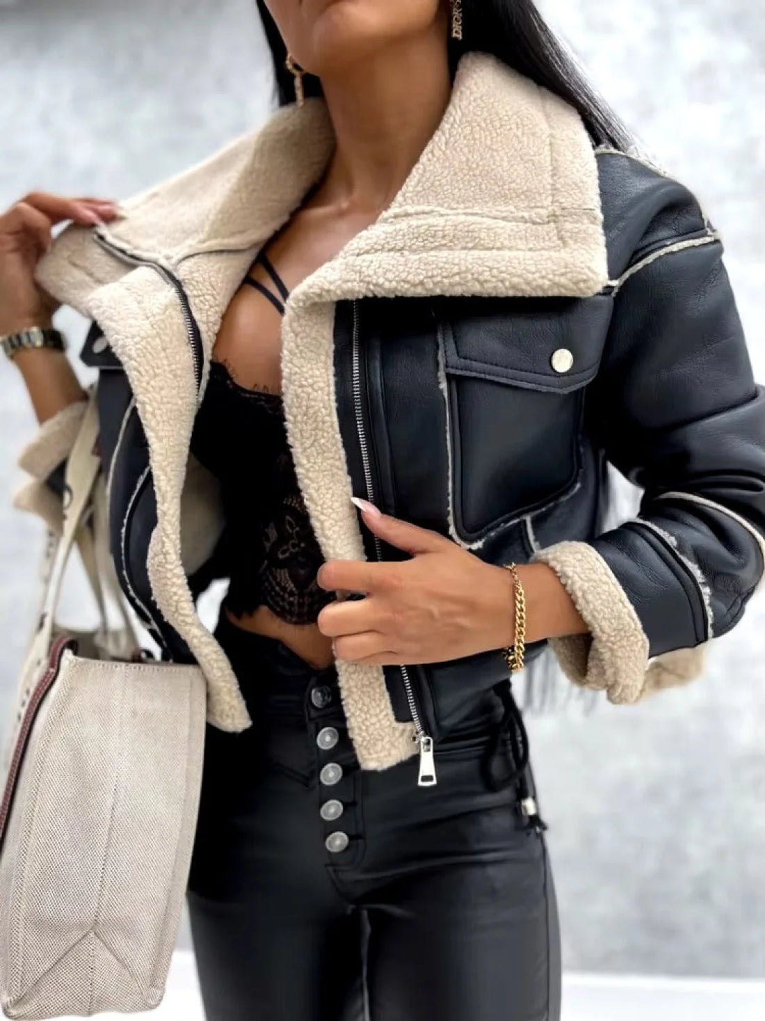 Ava Faux Shearling Jacket Black / S