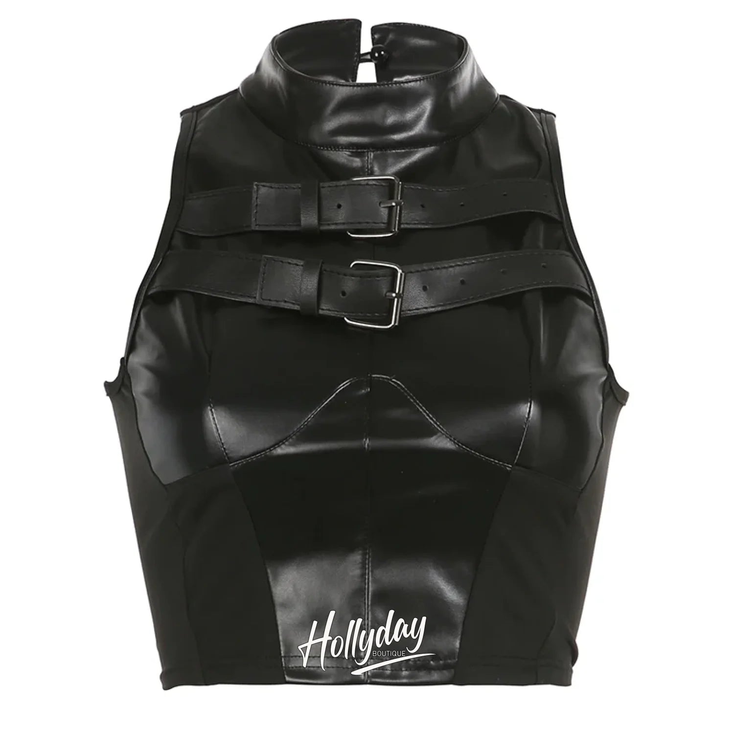 Britta Cyberpunk Leather Motorcycle Vest Black / S