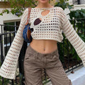 LaPose Fashion - Yvonne Crop Knit Sweater - Clothing, Crochet Tops, Knitted Tops, Long Sleeve Tops, Sweater, Tops