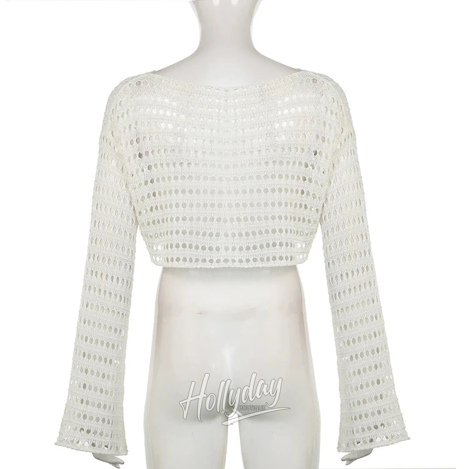 LaPose Fashion - Yvonne Crop Knit Sweater - Clothing, Crochet Tops, Knitted Tops, Long Sleeve Tops, Sweater, Tops