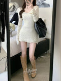 LaPose Fashion - Calynda Knitted Lace Mini Dress - Autumn Clothes, Autumn Dresses, Casual Dresses, Clothing, Daytime Dresses, Dresses, Elegant Dresses,