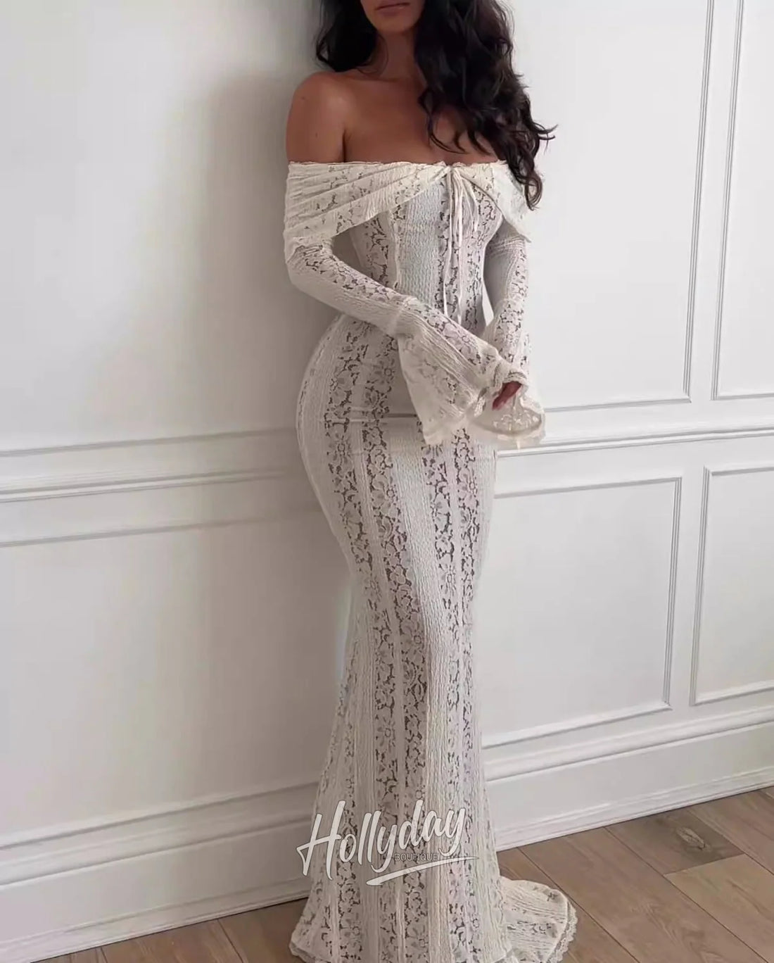 Dove Off-Shoulder Lace Maxi Dress White / Xs Gown Dresses