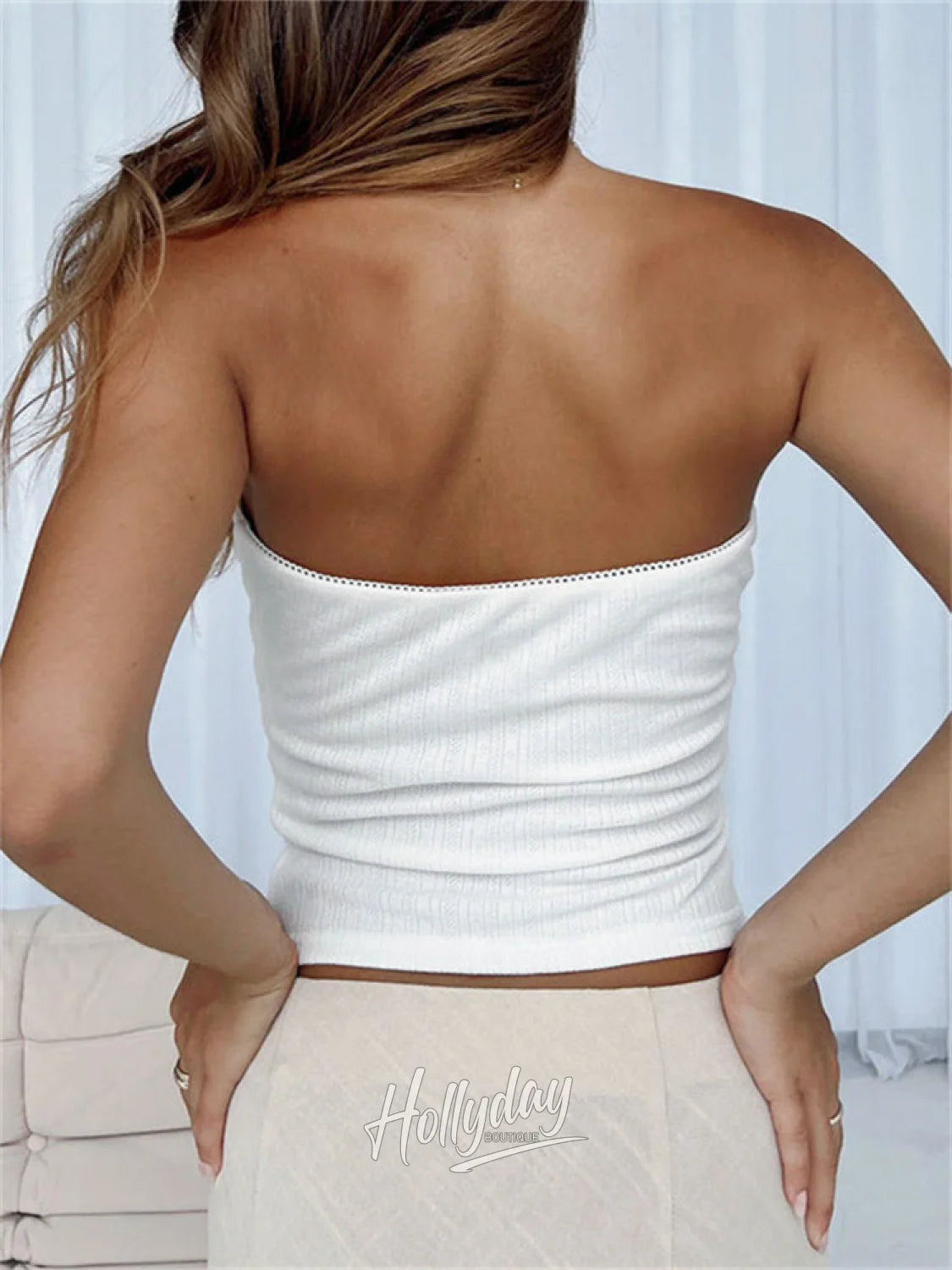 LaPose Fashion - Maysia Strapless Top - Basic Clothes, Basic Tops, Clothing, Crop Tops, Sleeveless Tops, Strapless Tops, Summer Clothes, Tan