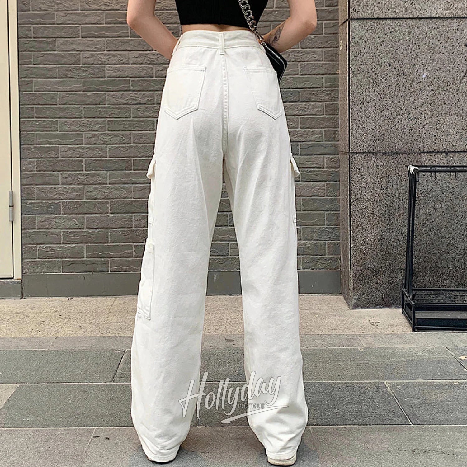 LaPose Fashion - Shanna Jeans in White - Bottoms, Cargo Pants, Clothing, Jeans, Loose Pants, Pants