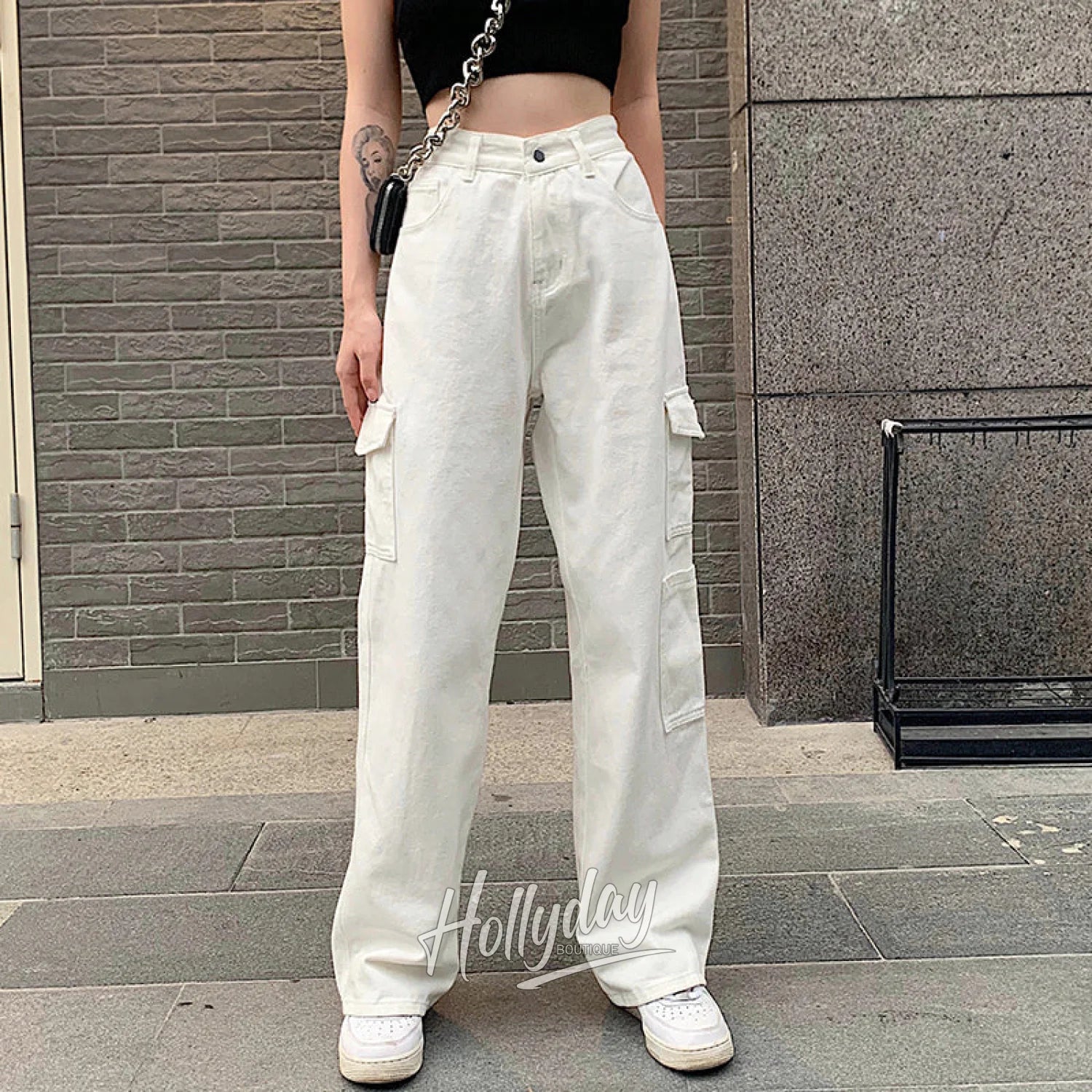 LaPose Fashion - Shanna Jeans in White - Bottoms, Cargo Pants, Clothing, Jeans, Loose Pants, Pants