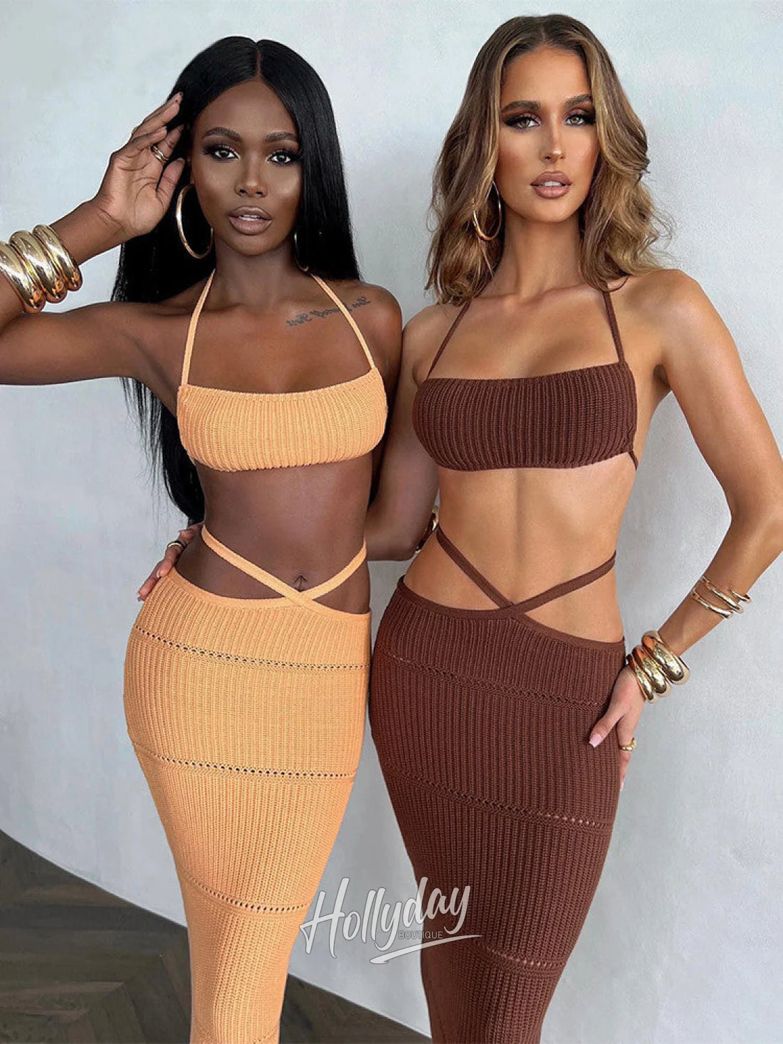 LaPose Fashion - Mysha Knit Skirt Set - Backless Dresses, Beach Clothes, Beach Dresses, Casual Sets, Clothing, Dresses, Knitted Clothes, Kni