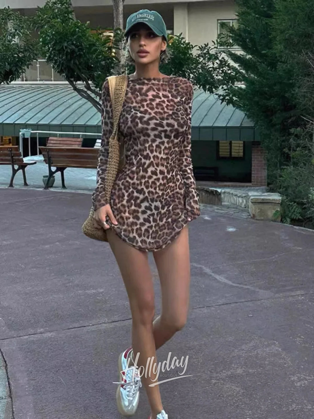 Kaileigh Leopard Mesh Mini Dress Hollyday Boutique