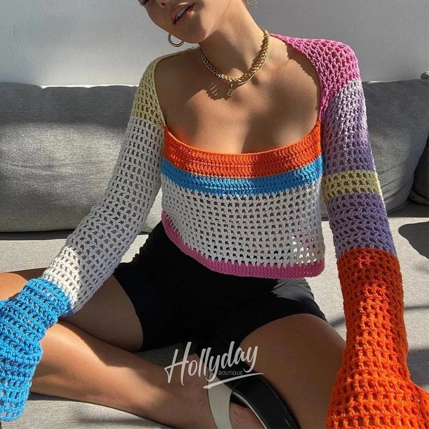 LaPose Fashion - Paula Knit Sweater - Crop Tops, Knit Top, Knitted, Long Sleeve Tops, Sweater, Tops, Tops/Sweatshirts