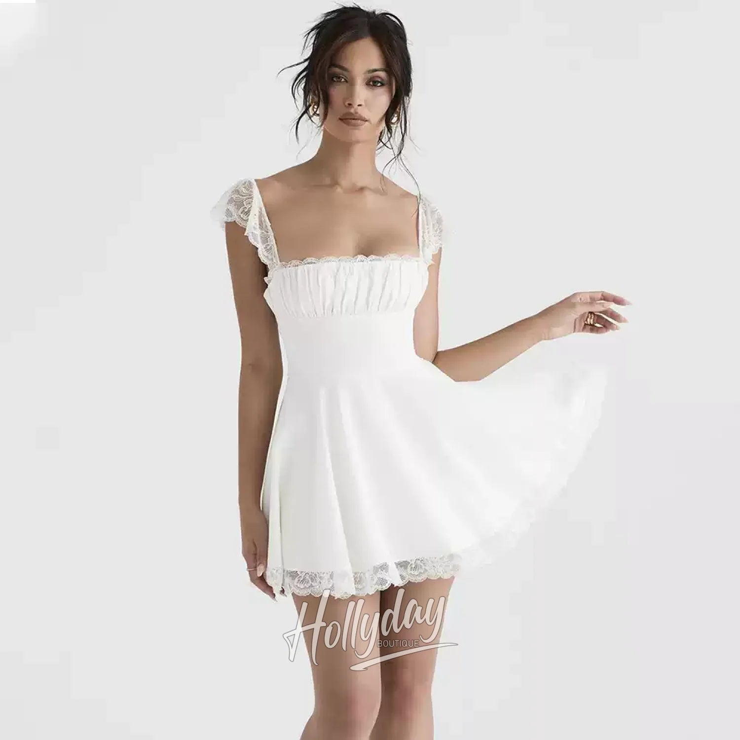 Lila Lace Trim Mini Dress