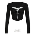 Maizie Lace Bow Tie Top Black / S