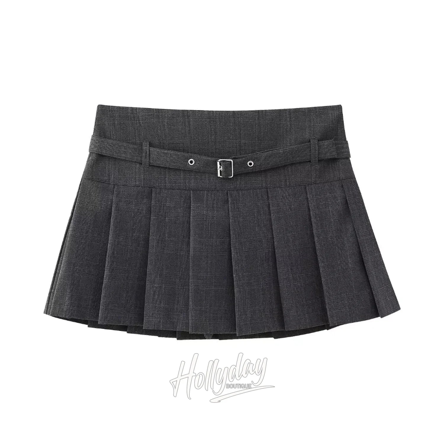 Natalia Belted Pleated Mini Skirt Dark Grey / S