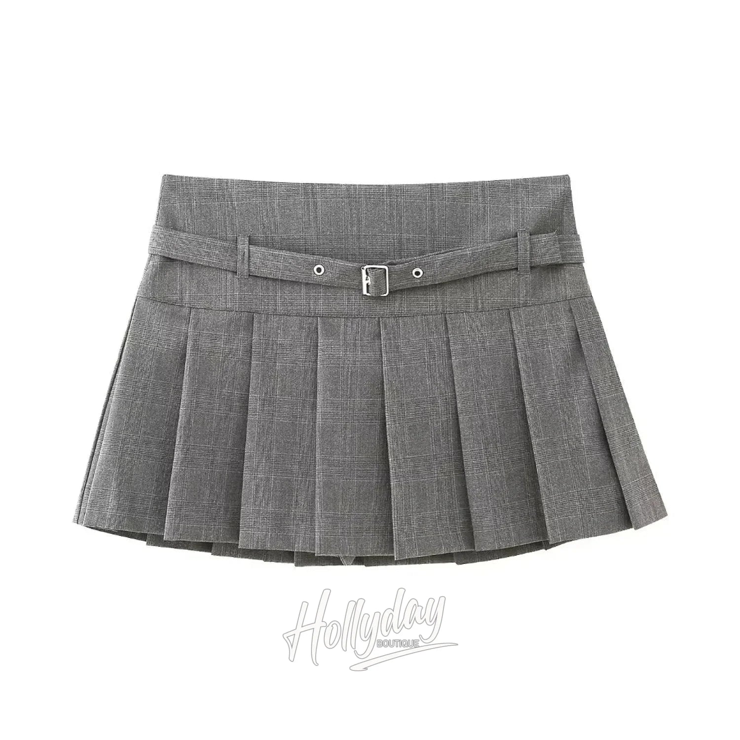 Natalia Belted Pleated Mini Skirt Grey / S