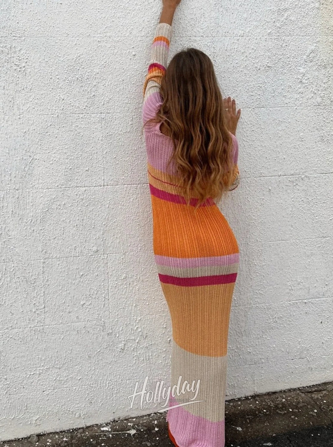 LaPose Fashion - Color Block Knitted Maxi Dress - Casual Dresses, Clothing, Collab.Jan, Daytime Dresses, Dresses, Elegant Dresses, Fall22, Going Out D