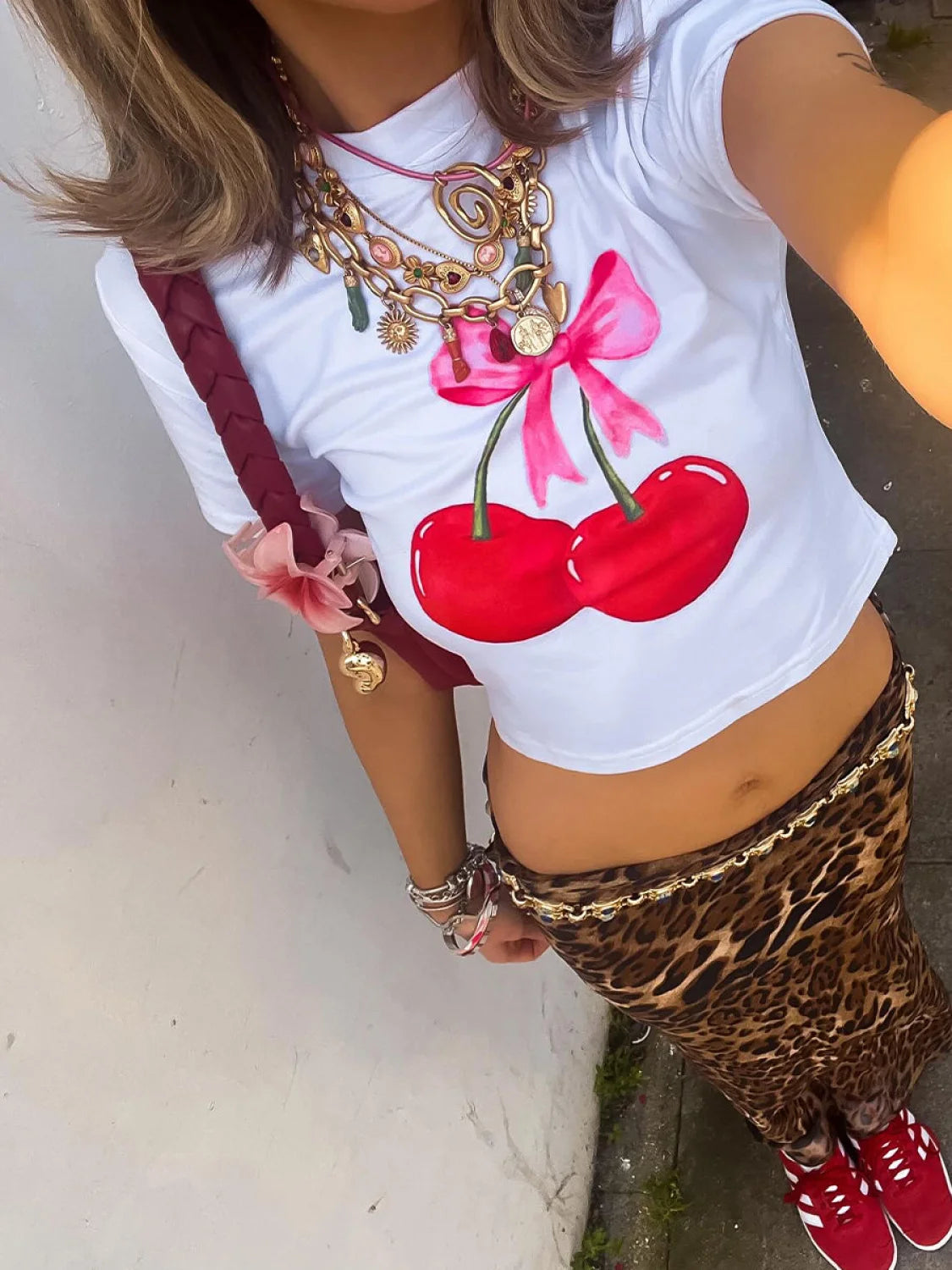 Quinn Cherry Print T-Shirt Hollyday Boutique