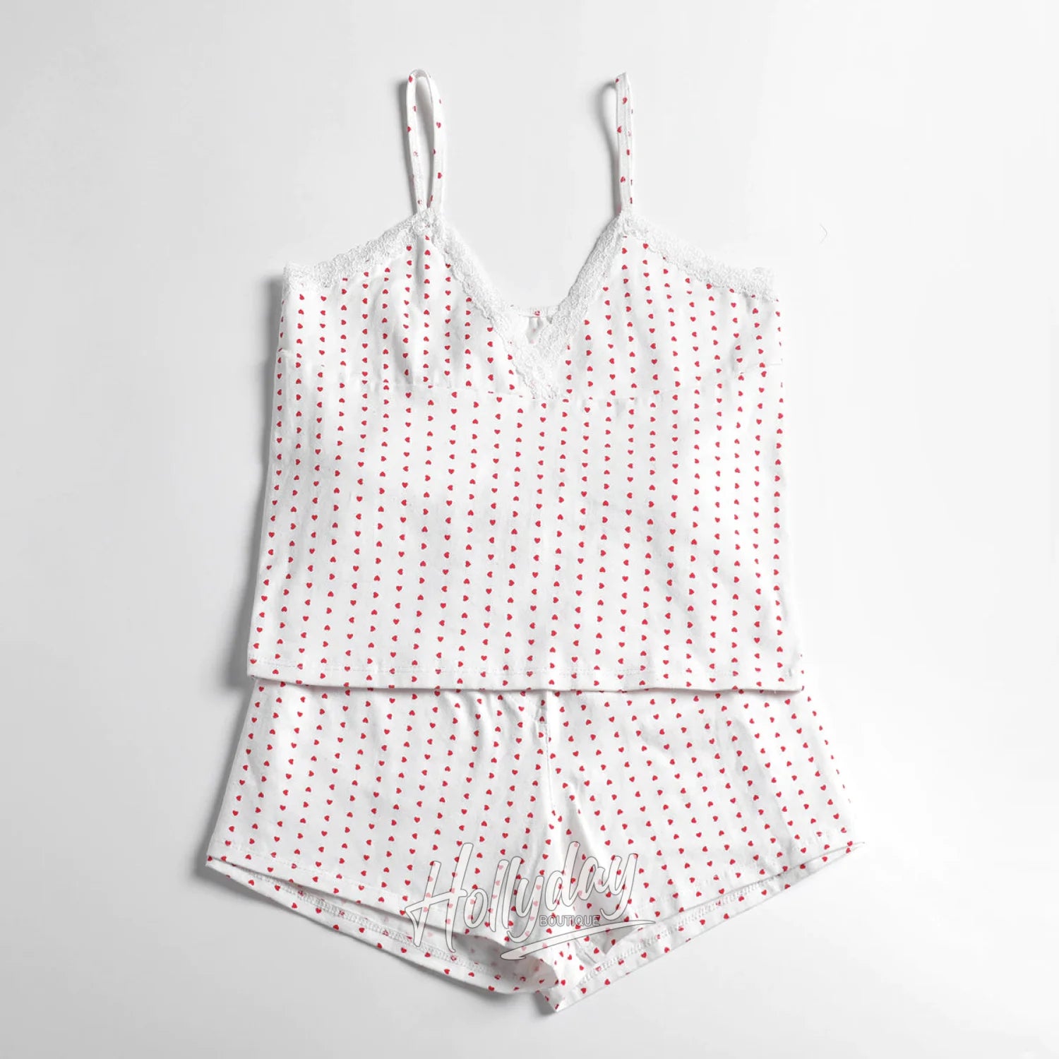 LaPose Fashion - Heart Print Cotton Casual Set - Casual Sets, Clothing, Loungewear Set, Matching Sets, Outfit Sets, Sets, Two Piece Sets