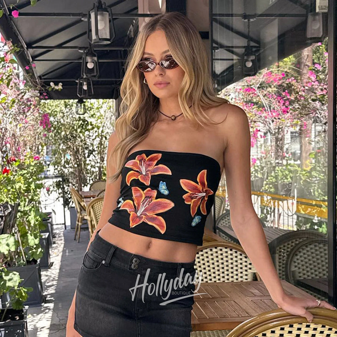 Sade Floral Tube Top in Black Hollyday Boutique