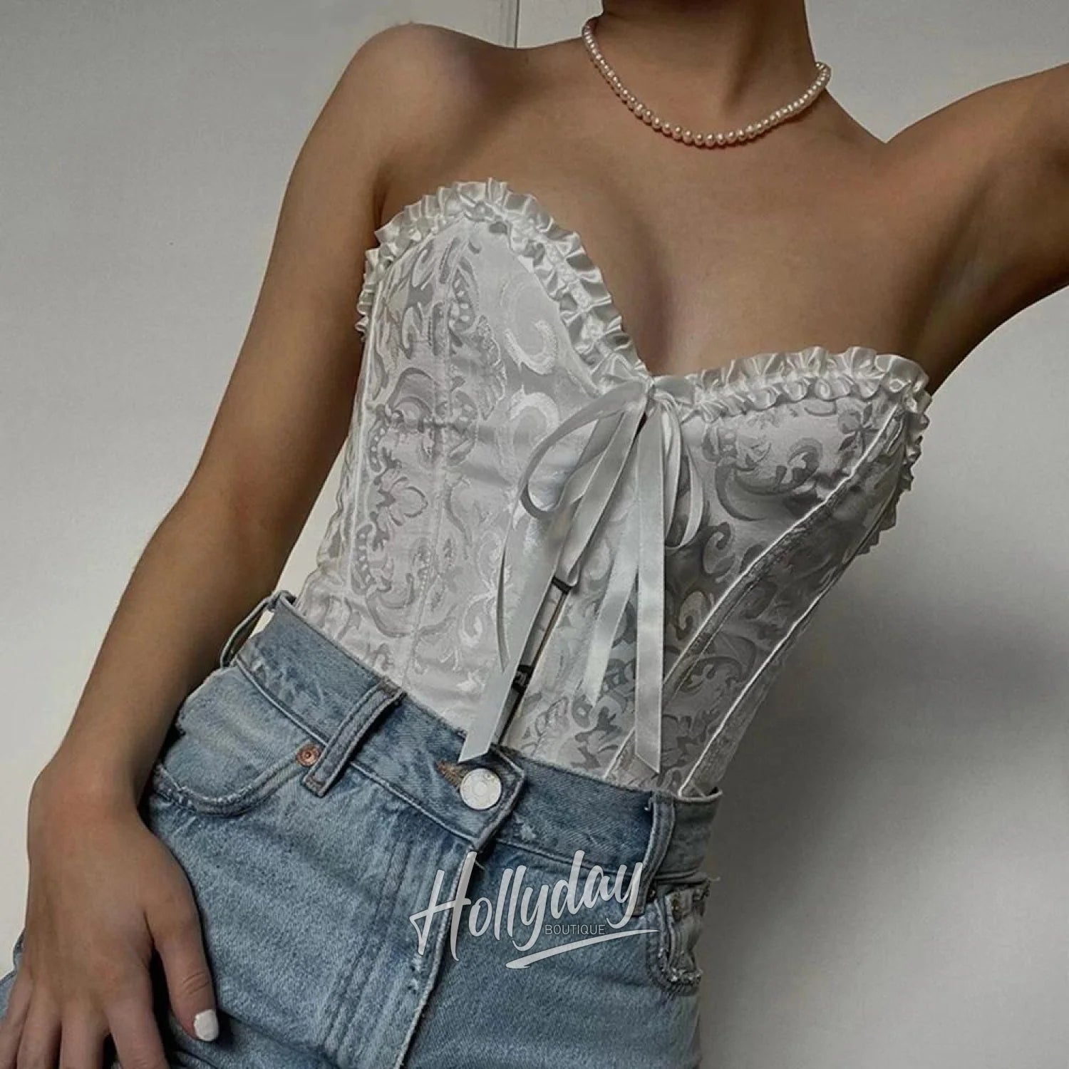 LaPose Fashion - Flora Vintage Lace Up Bustier - Bustiers, Clothing, Corset Tops, Crop Tops, Mikayla, New Arrival, Tops