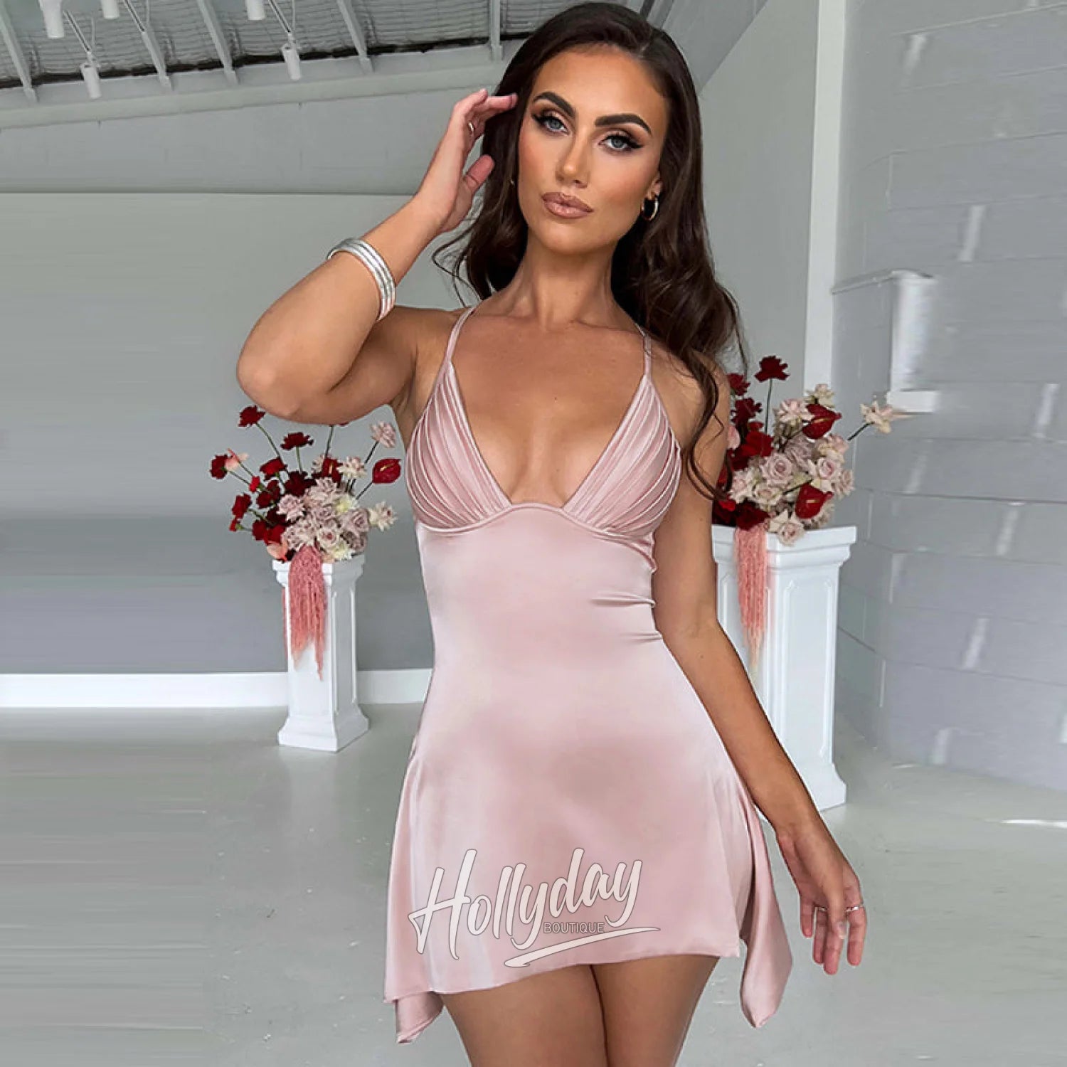 LaPose Fashion - Jenica Satin Mini Dress - A-Line Dresses, Birthday Dresses, Clothing, Club Dresses, Dresses, Elegant Clothes, Mini Dresses, Pa