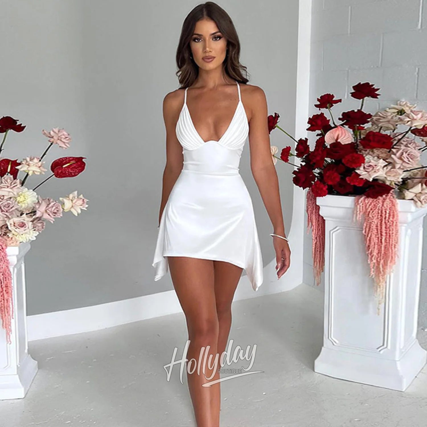 LaPose Fashion - Jenica Satin Mini Dress - A-Line Dresses, Birthday Dresses, Clothing, Club Dresses, Dresses, Elegant Clothes, Mini Dresses, Pa